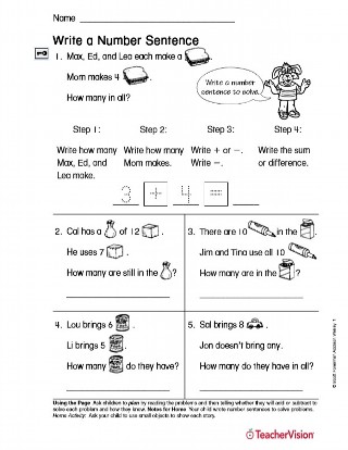 Practice Writing Number Sentences for First Grade